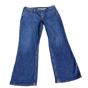 J Crew Mid Rise Flare Crop Jeans Button Fly Pockets Blue Denim Women’s Size 32T